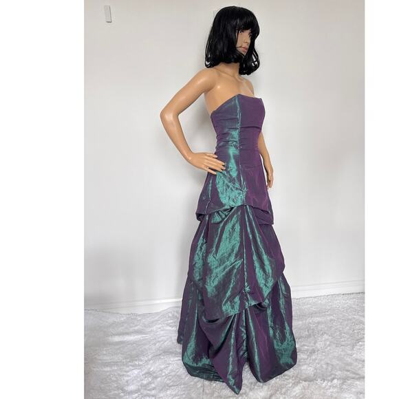 Vintage 80's F.I.E.S.T.A. iridescent teal taffeta draping strapless gown Medium - Picture 9 of 16